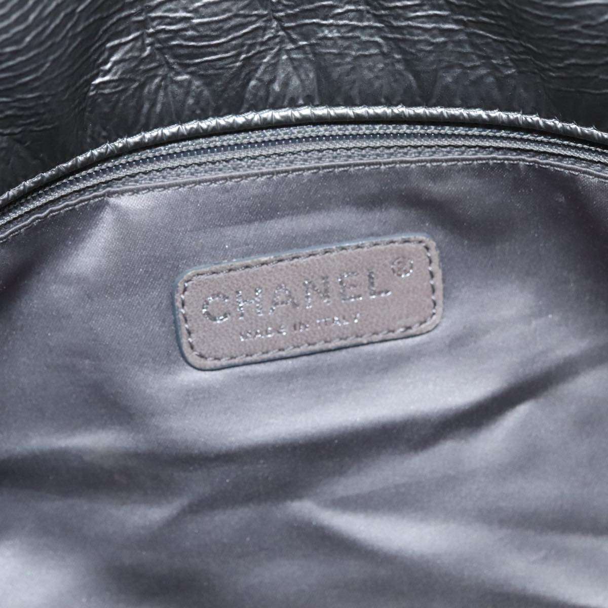 CHANEL Chain Shoulder Bag Nylon Gray Silver CC PP144