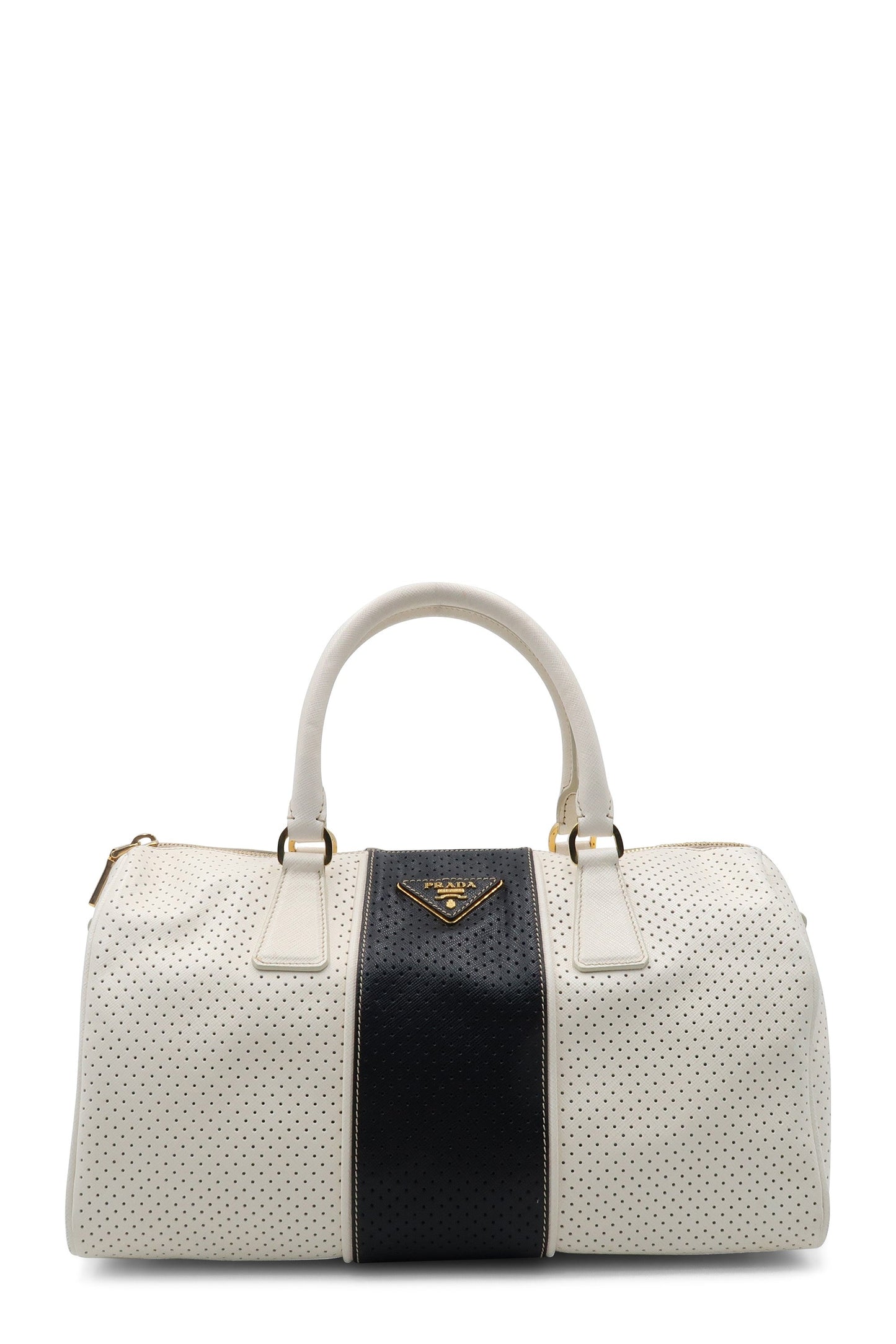 Saffiano Fori Perforated Boston Bag Bianco Black