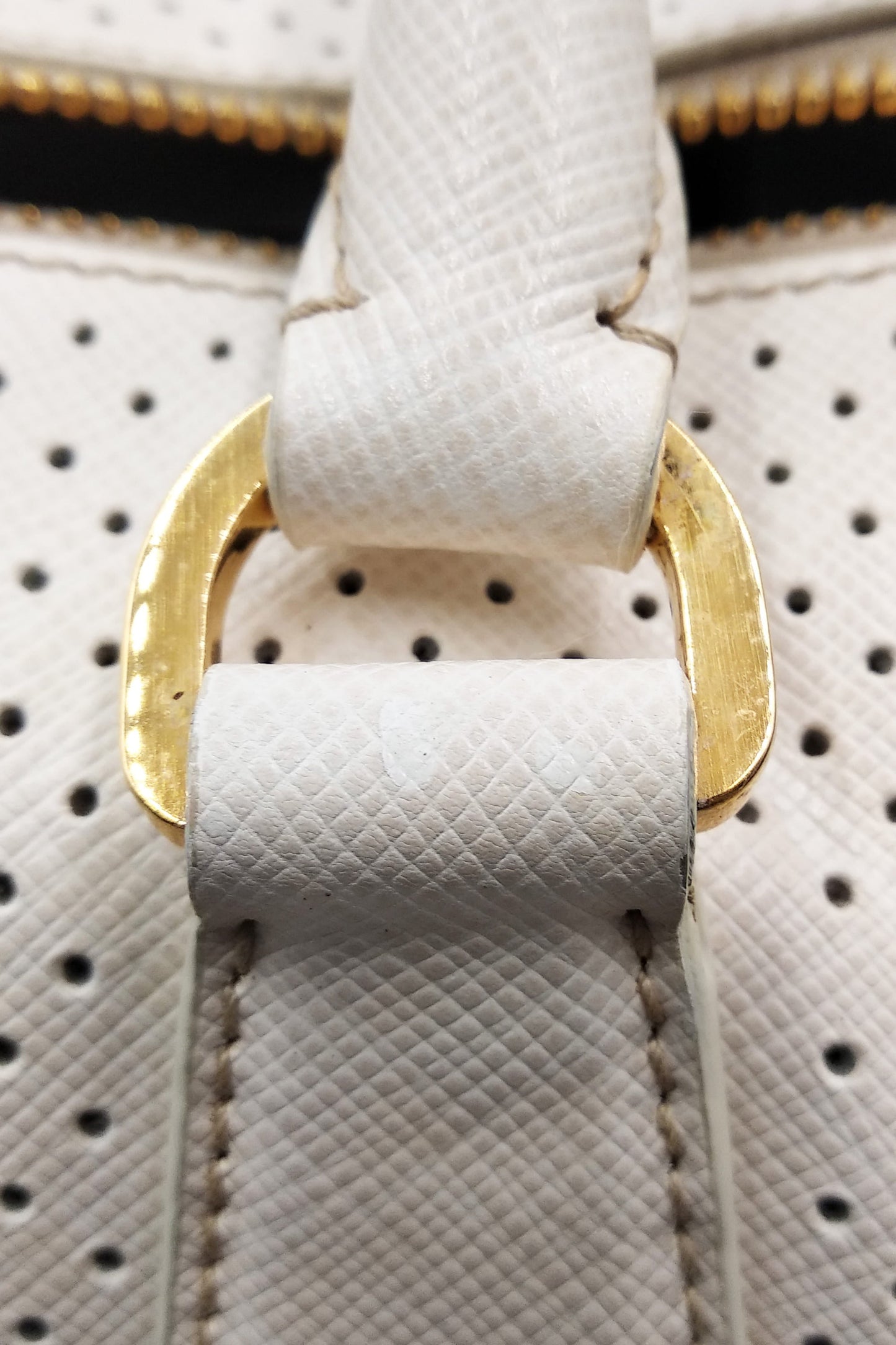 Saffiano Fori Perforated Boston Bag Bianco Black