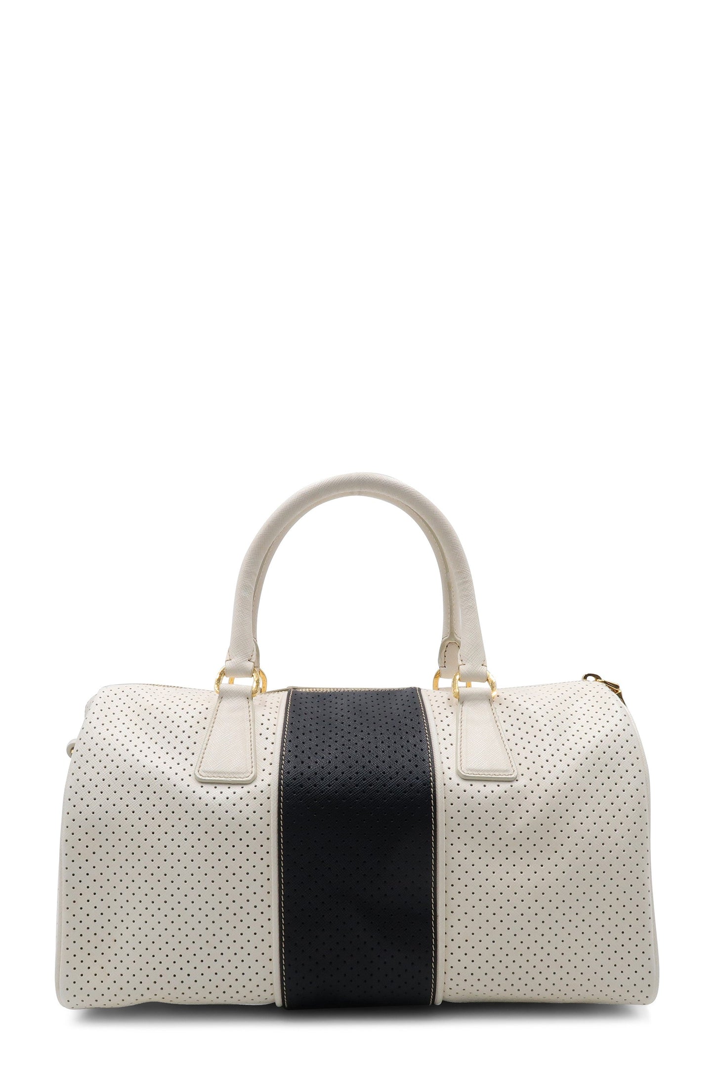 Saffiano Fori Perforated Boston Bag Bianco Black