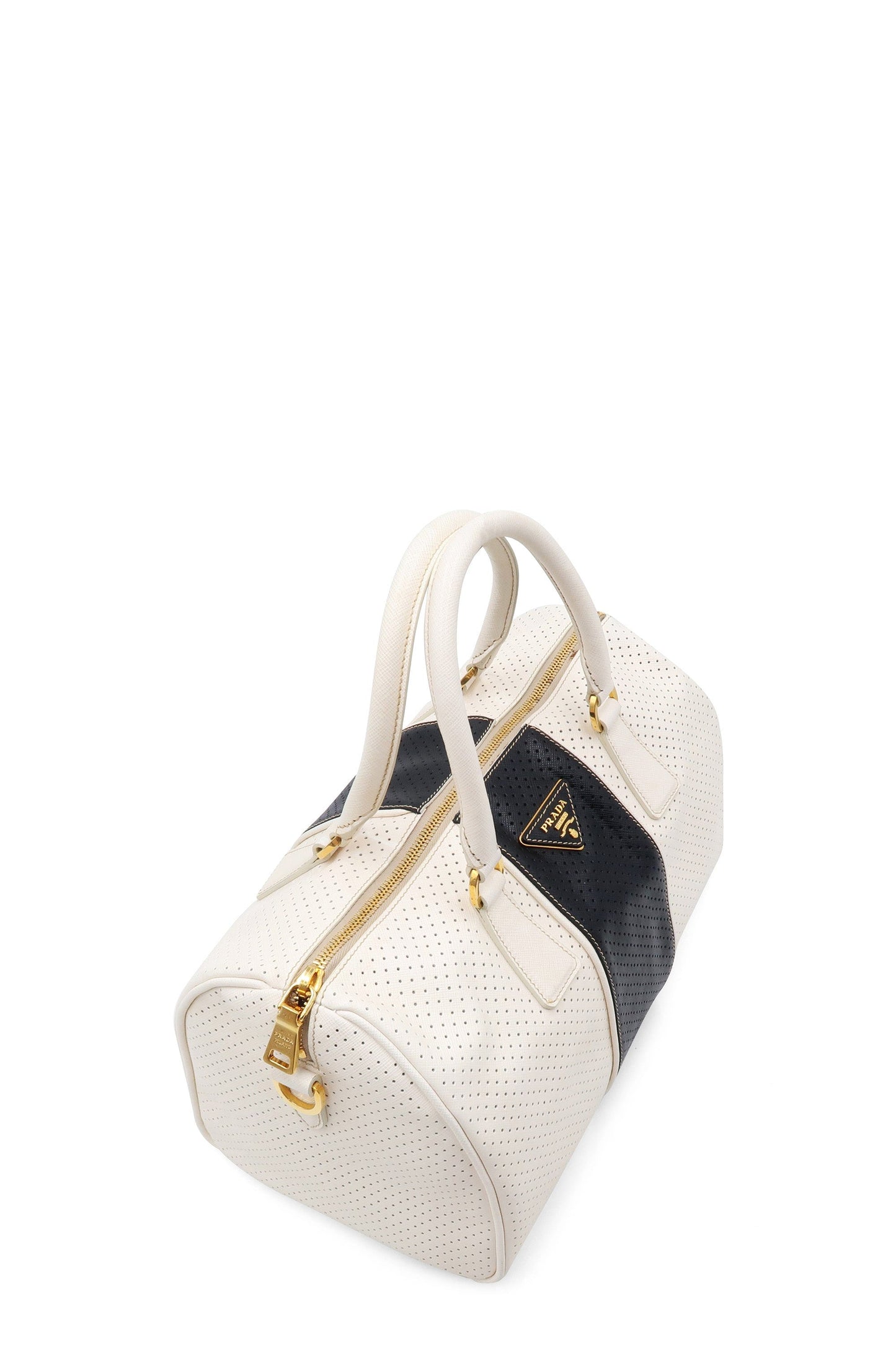 Saffiano Fori Perforated Boston Bag Bianco Black