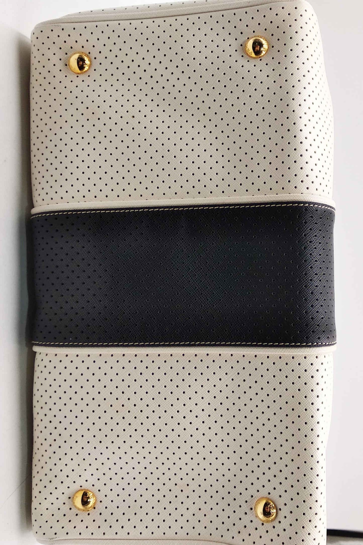 Saffiano Fori Perforated Boston Bag Bianco Black