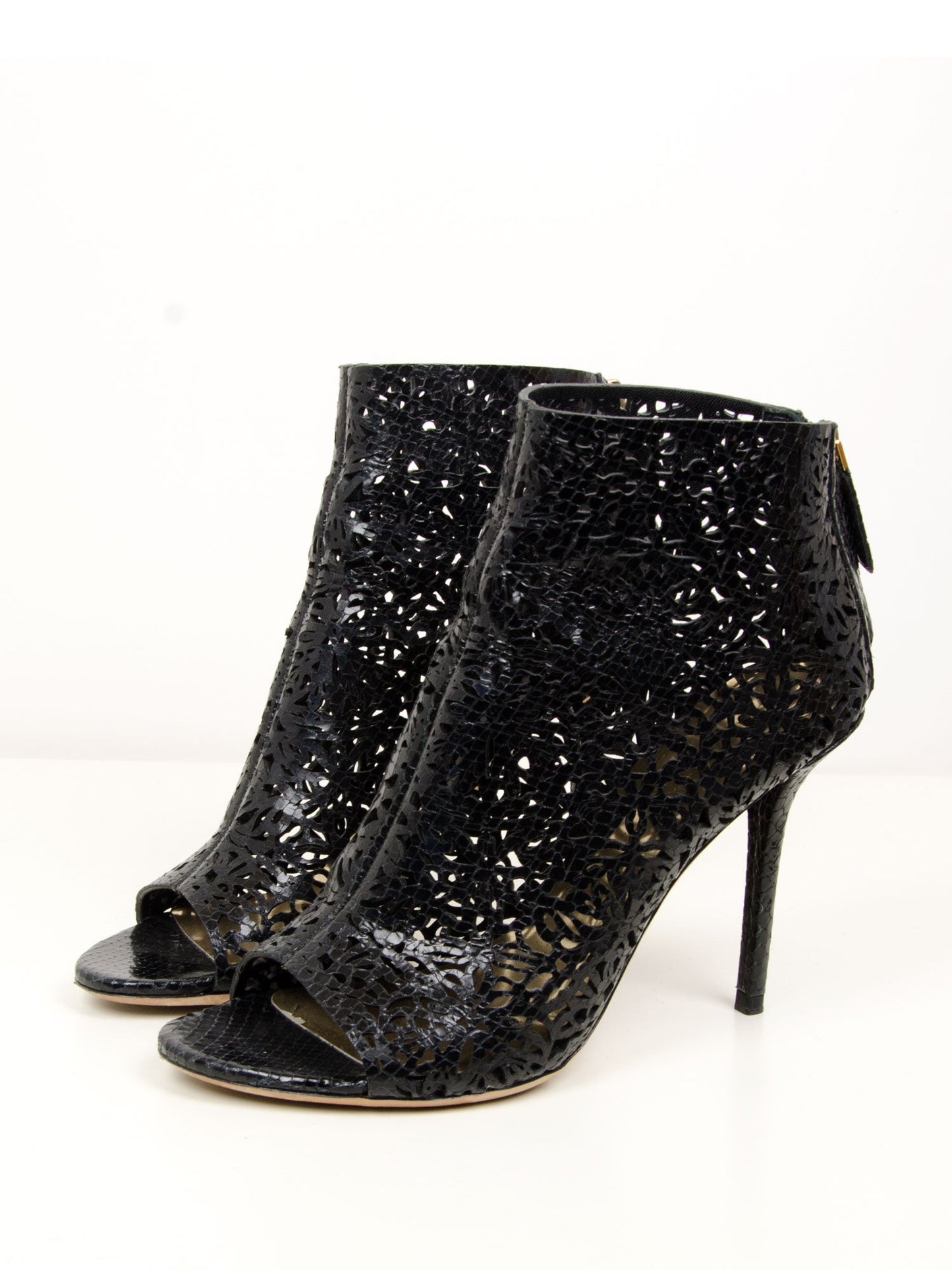 Black Laser Cut Open Toe Boot