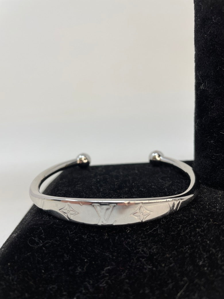 Louis Vuitton Monogram Silver Bangle Bracelet 18cm