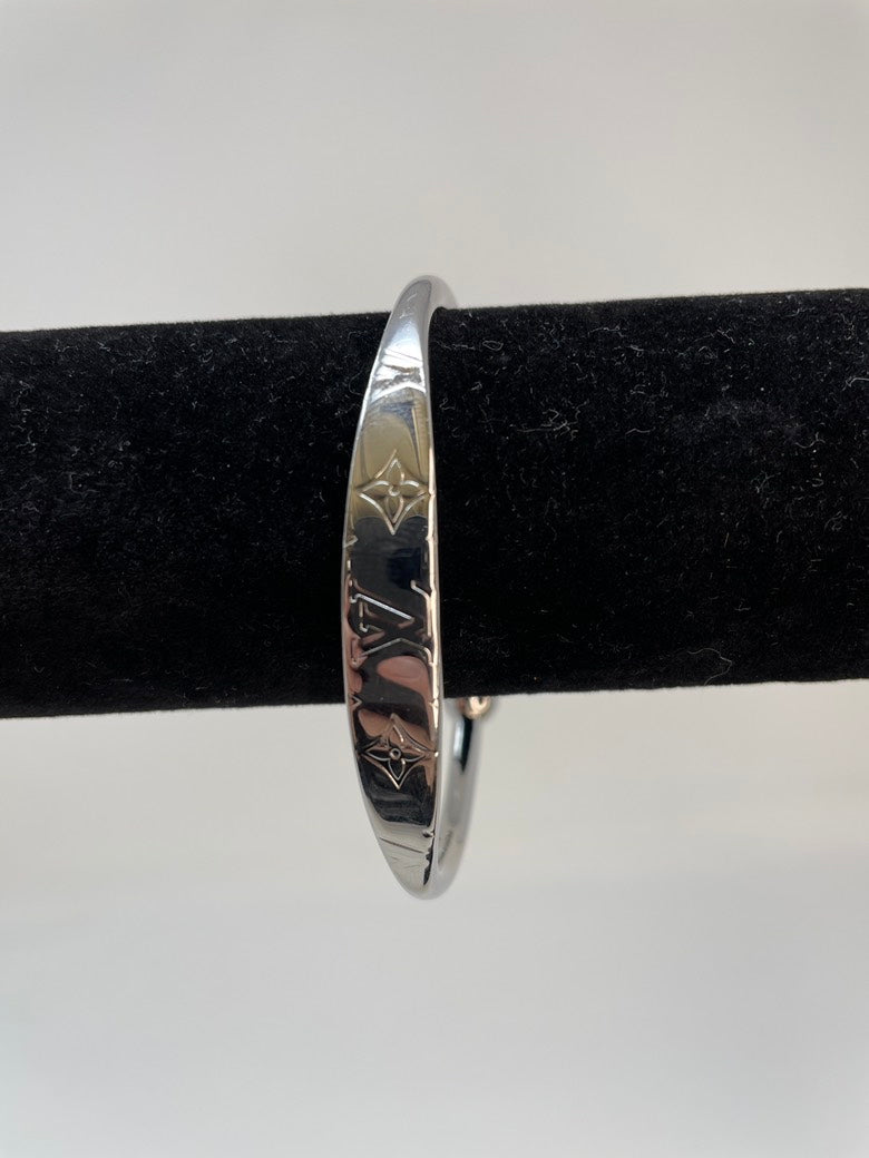 Louis Vuitton Monogram Silver Bangle Bracelet 18cm