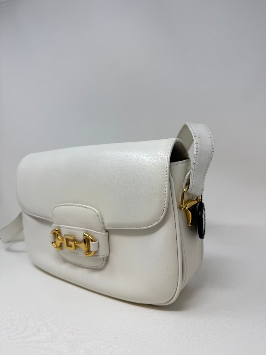 Gucci White Leather Horsebit Bag Medium