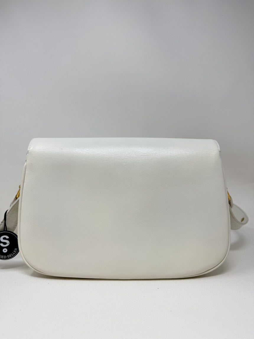 Gucci White Leather Horsebit Bag Medium