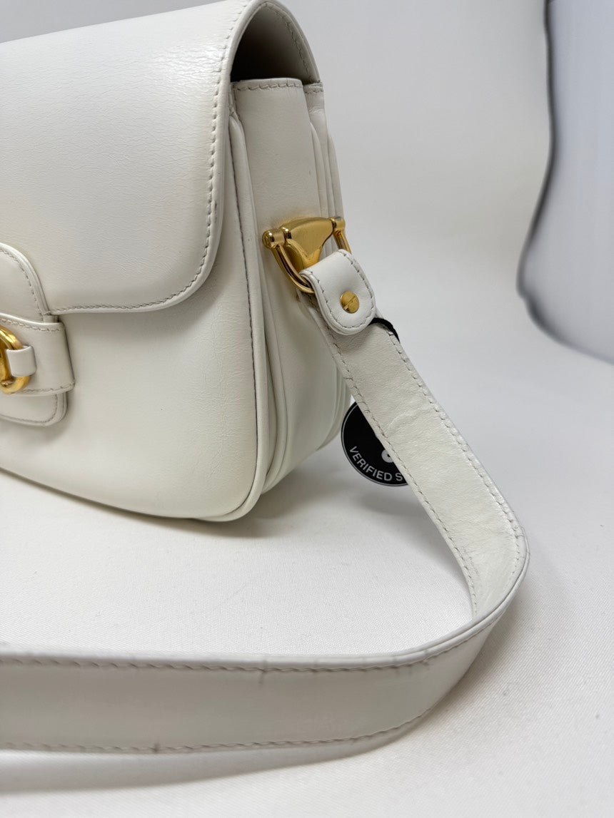 Gucci White Leather Horsebit Bag Medium