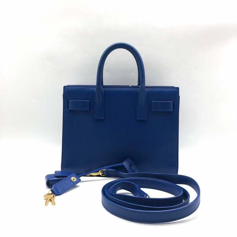 Saint Laurent Sac De Jour Blue Leather Handbag Medium
