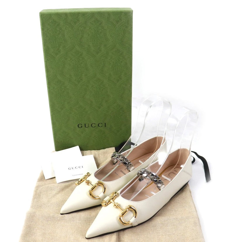 Gucci White Horsebit Chain Accent Loafers Size 35.5