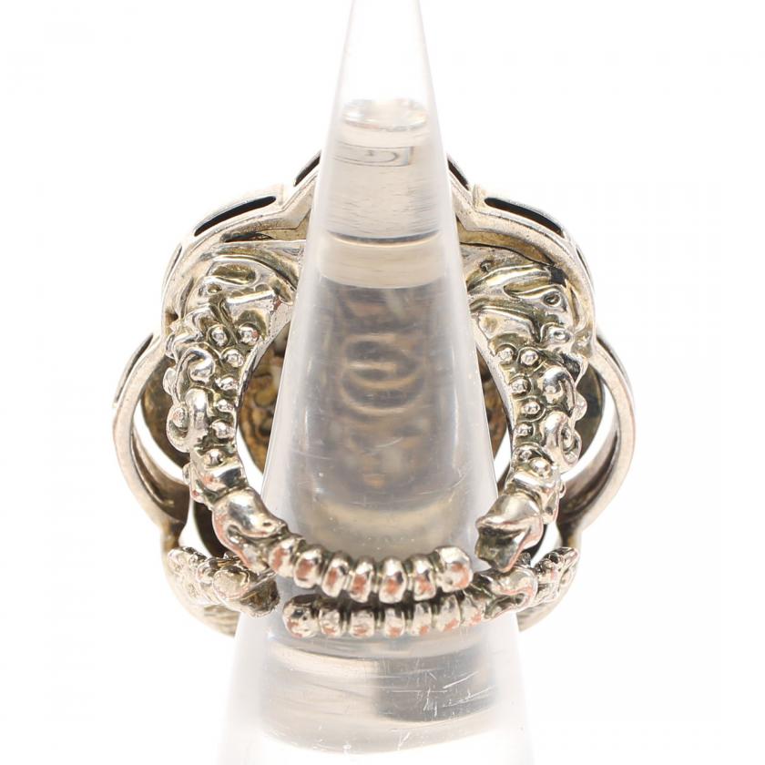 Gucci Silver Multicolor Rhinestone Fabric Ring - Black Centerpiece, Size 7