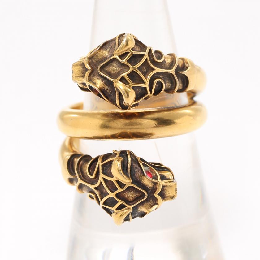 Gucci Tiger Head Ring with Swarovski Crystals in Gold and Red - Size 7