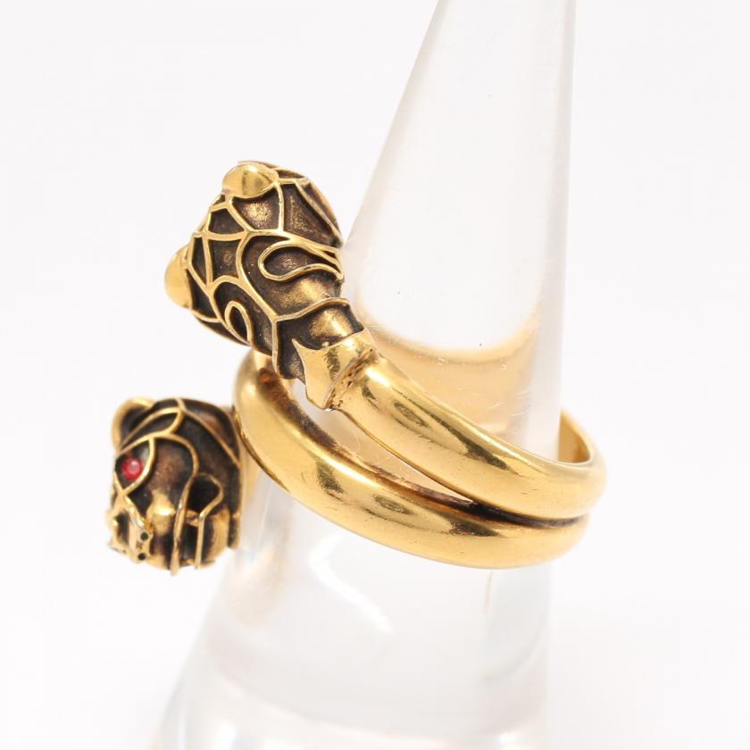 Gucci Tiger Head Ring with Swarovski Crystals in Gold and Red - Size 7