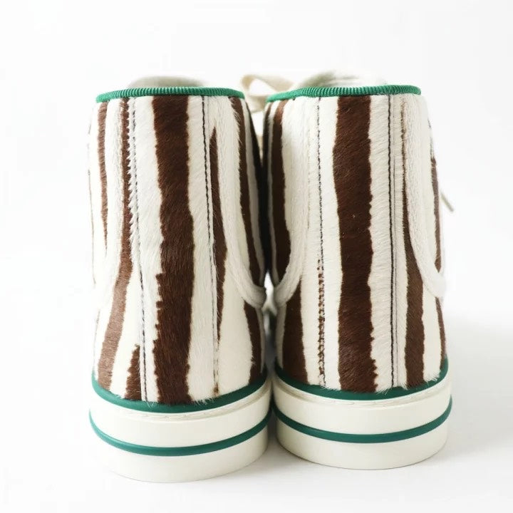 Gucci Zebra Print High-Top Sneakers with Green and Red Stripe, Size [Specify Size]