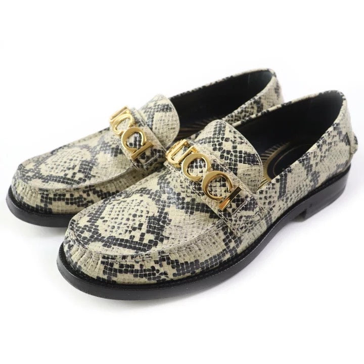 Gucci Snakeskin Loafers with Gold Chain Size 36
