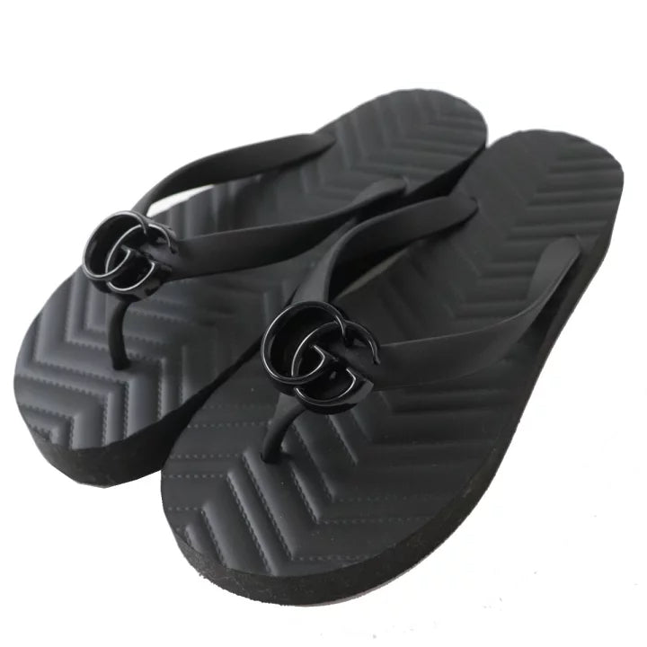 Gucci Black Flip Flop Sandals Size 38 Black Rubber Beach Slippers