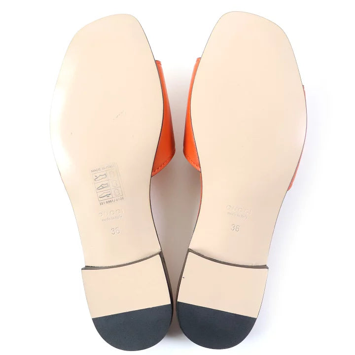 Gucci Orange Leather Slide Sandals - Size 36