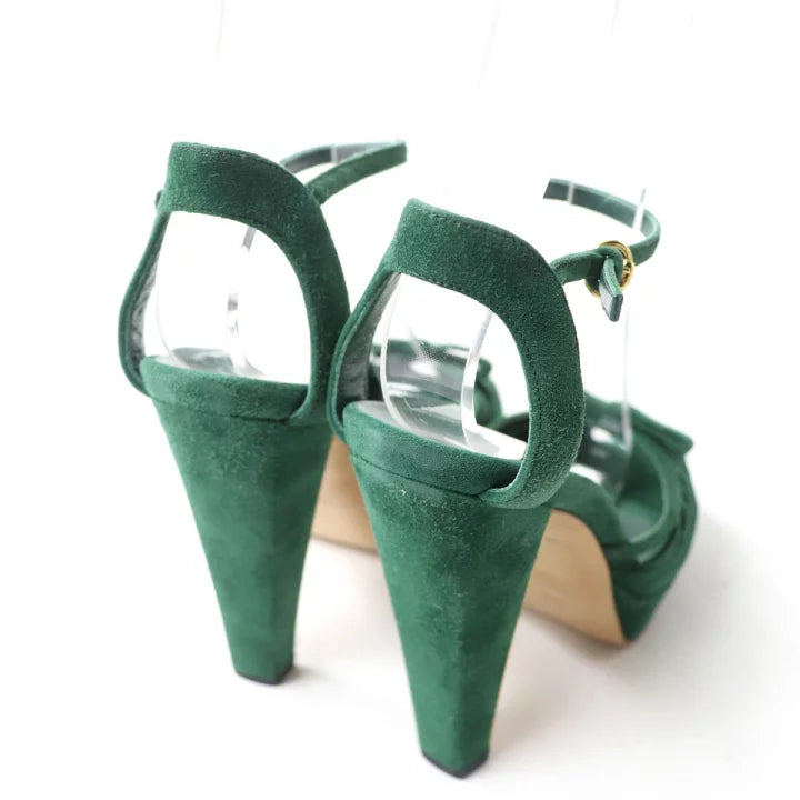 Gucci Green Suede Strappy Open Toe Heels Size 36C