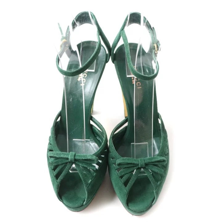Gucci Green Suede Strappy Open Toe Heels Size 36C