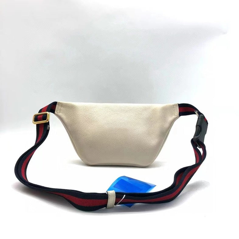 Gucci White Bum Bag with Web Stripe Design and Gold Zipper - Medium Size