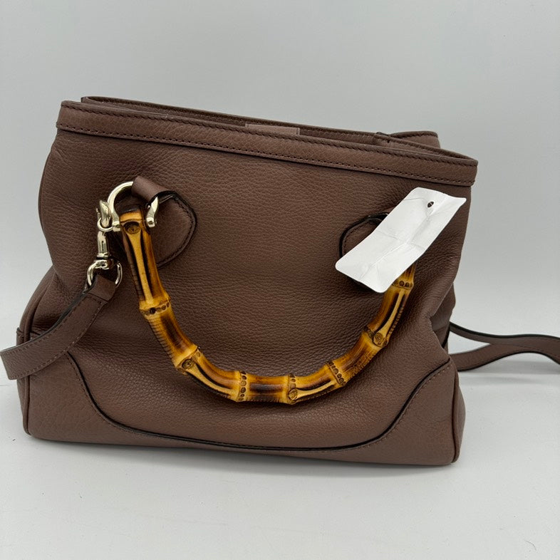 Gucci Leather Brown 2-Way Bamboo Handbag with Adjustable Strap