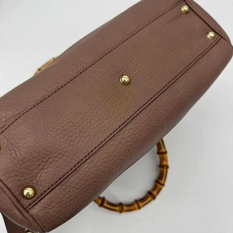 Gucci Leather Brown 2-Way Bamboo Handbag with Adjustable Strap
