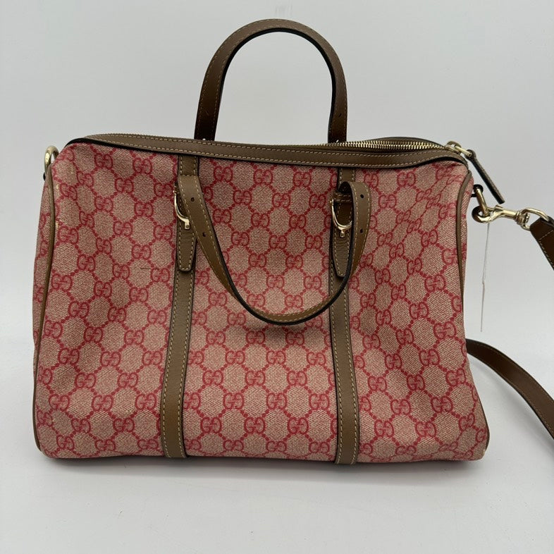 Gucci Supreme Boston 2-Way Bag Red and Brown Canvas Medium Size