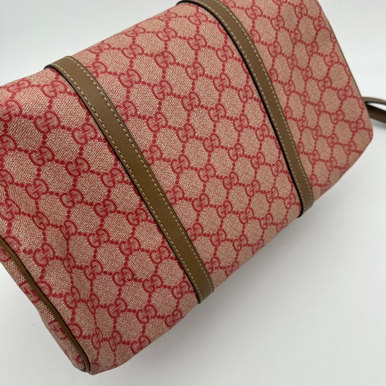 Gucci Supreme Boston 2-Way Bag Red and Brown Canvas Medium Size