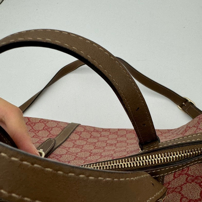 Gucci Supreme Boston 2-Way Bag Red and Brown Canvas Medium Size