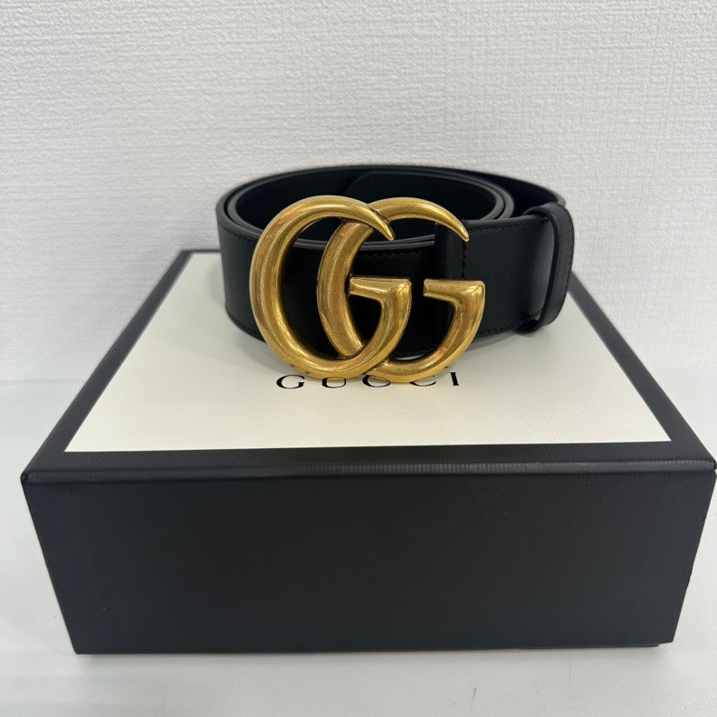 Gucci GG Marmont Black Leather Belt with Gold Buckle, Adjustable 70-80cm (27.5-31.5ÃƒÂ¢Ã¢â€šÂ¬Ã‚Â)