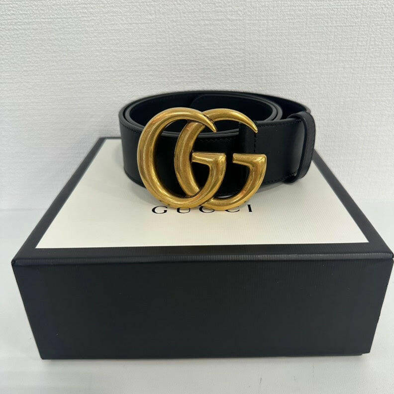 Gucci GG Marmont Black Leather Belt with Gold Buckle, Adjustable 70-80cm (27.5-31.5ÃƒÂ¢Ã¢â€šÂ¬Ã‚Â)