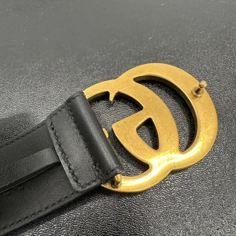 Gucci GG Marmont Black Leather Belt with Gold Buckle, Adjustable 70-80cm (27.5-31.5ÃƒÂ¢Ã¢â€šÂ¬Ã‚Â)