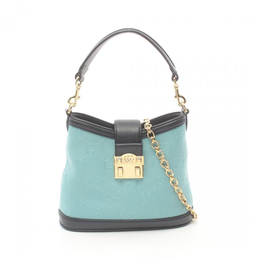 Gucci GG Small 2WAY Leather Handbag Light Blue Navy