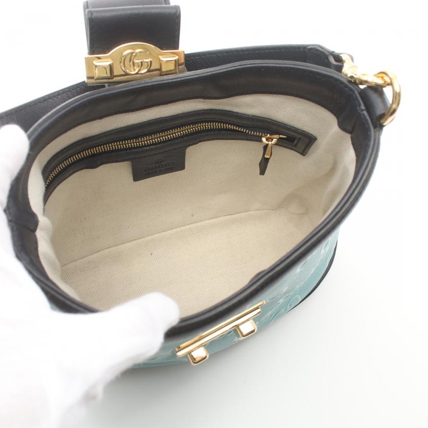Gucci GG Small 2WAY Leather Handbag Light Blue Navy
