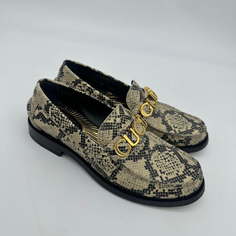 Gucci Snake Print Loafers with Gold Logo