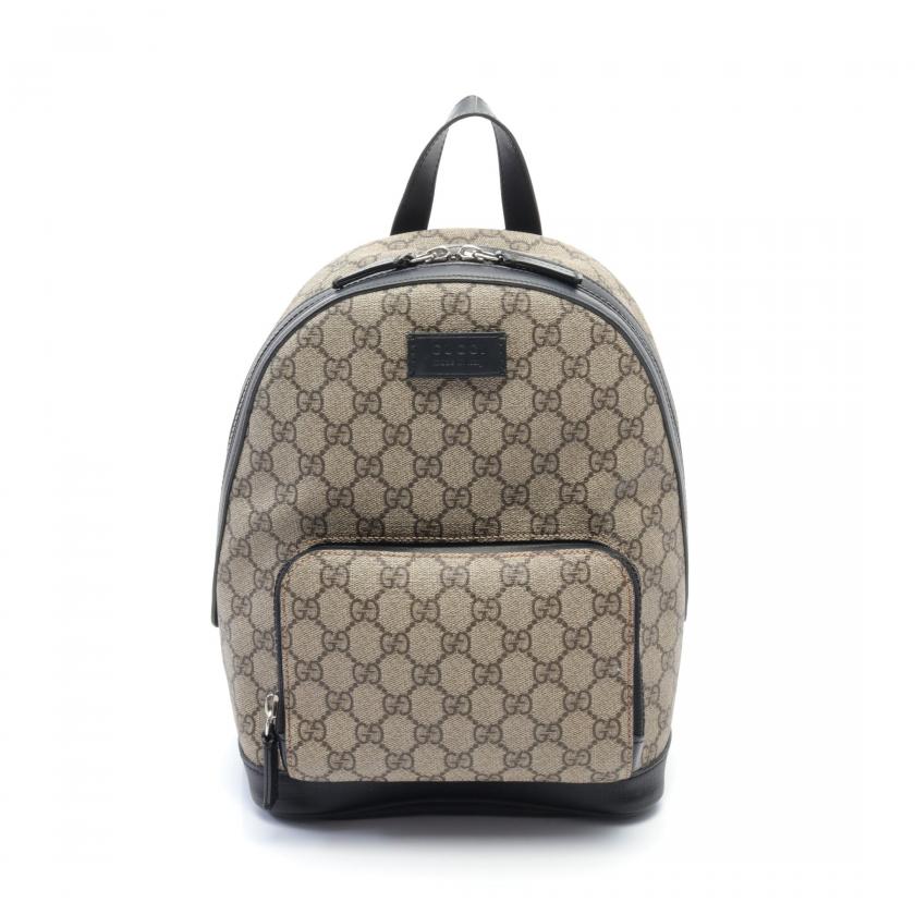 Gucci GG Supreme Small Backpack Rucksack PVC Leather Beige Black