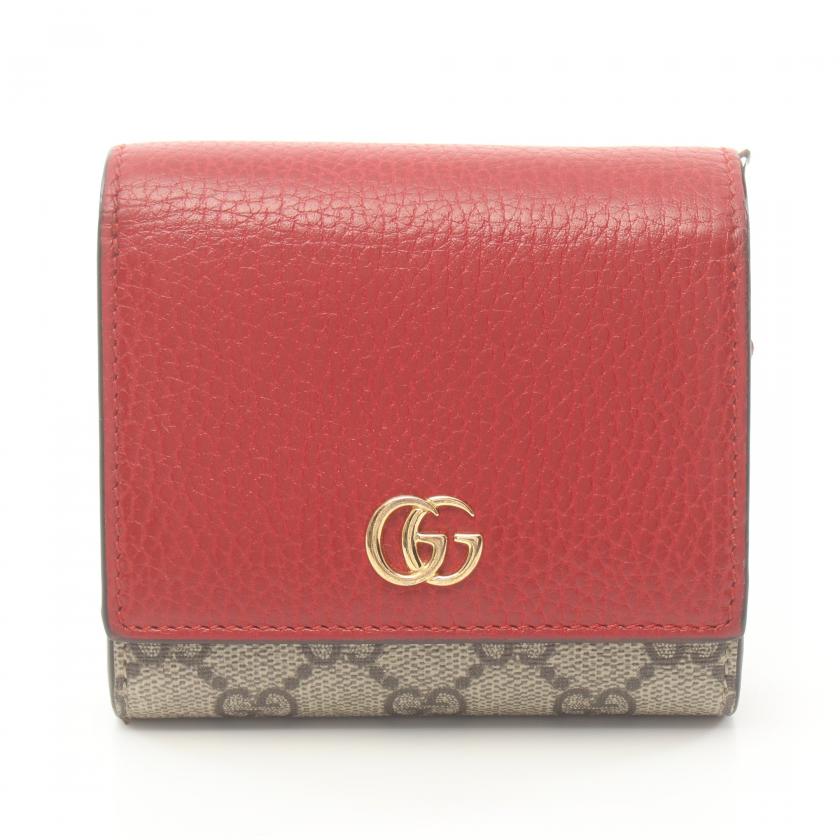 Gucci GG Marmont Bi-Fold Wallet in Red/Beige PVC Leather - GG Supreme Pattern