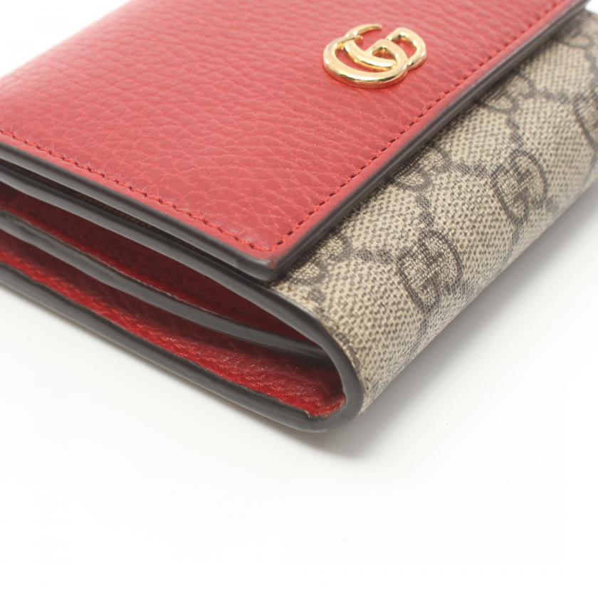 Gucci GG Marmont Bi-Fold Wallet in Red/Beige PVC Leather - GG Supreme Pattern