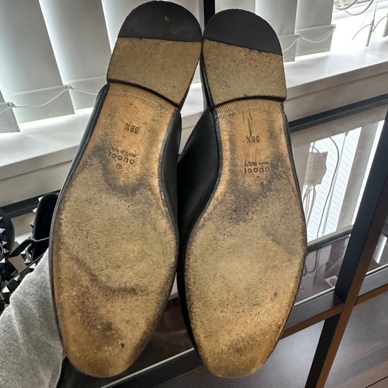 Gucci Black Leather Loafers with Embroidered Tiger and Heart - Size 9/38.5