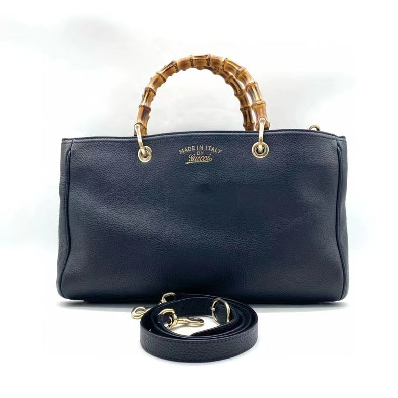 Gucci Bamboo Handle Black Leather Two-Way Handbag
