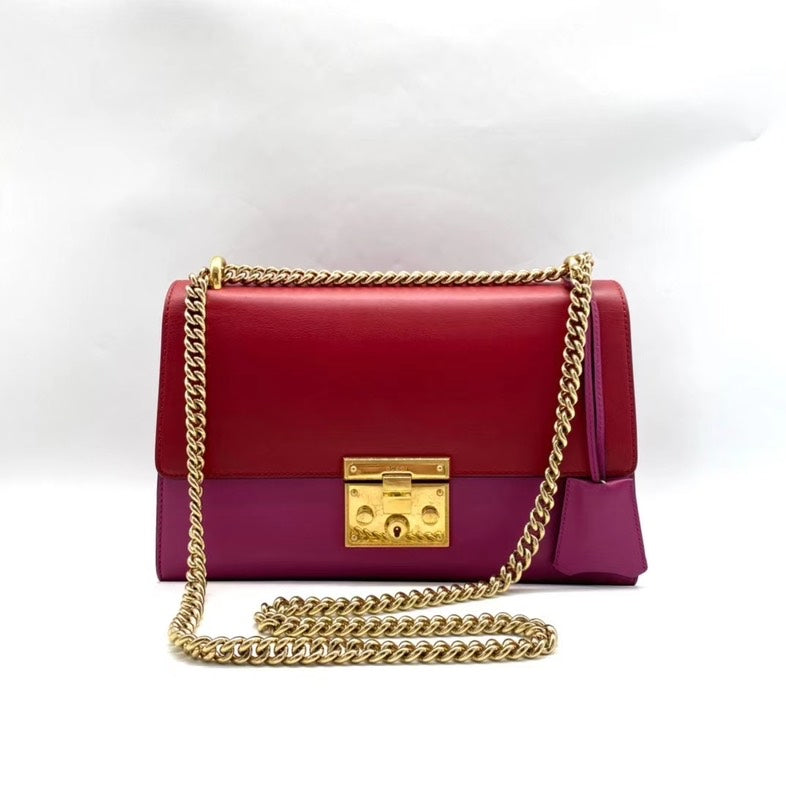 Gucci Padlock Bag Medium Red and Purple Leather with Gold Chain Strap
