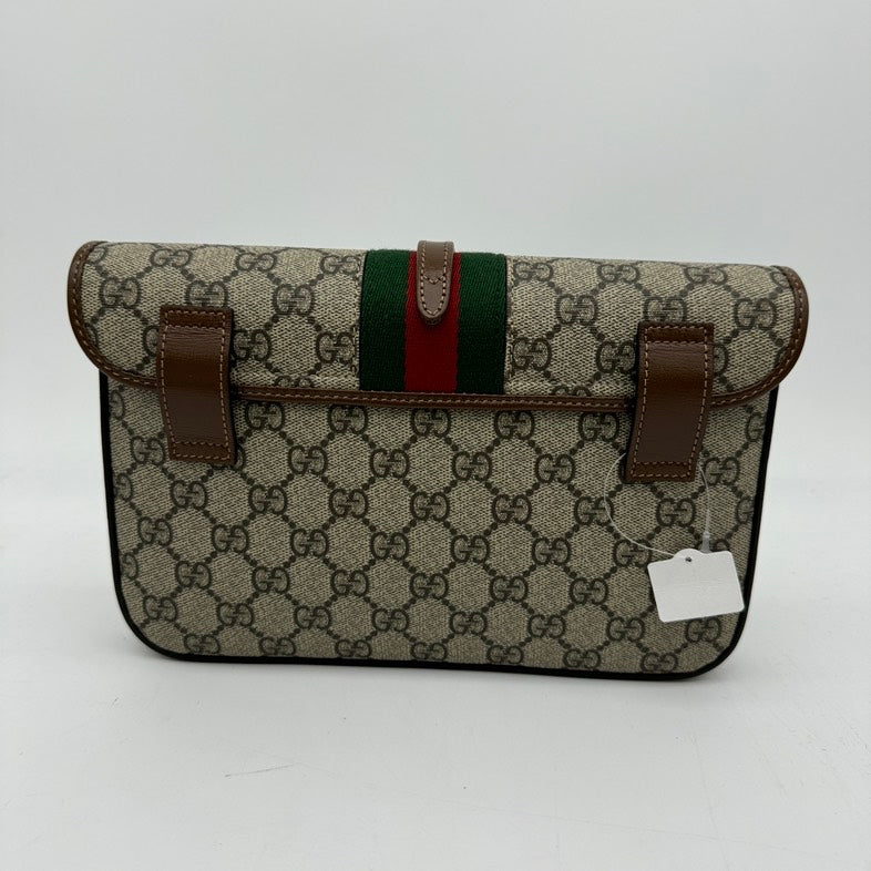 Gucci GG Monogram Canvas Leather Waist Bag Beige Brown - Adjustable Strap Belt Bag