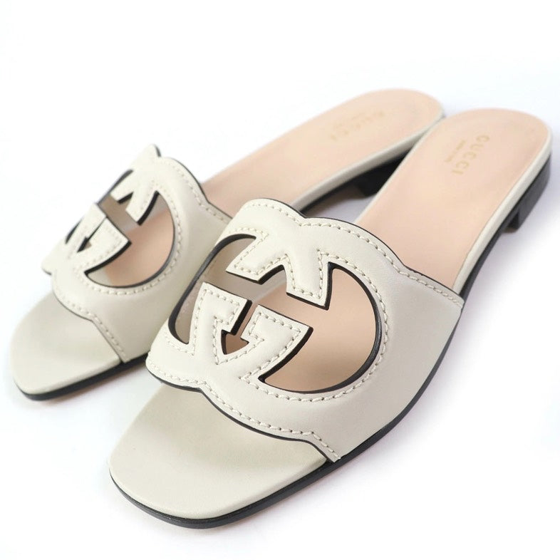 Gucci White Leather Slide Sandals Size 36 with Box and Dust Bags