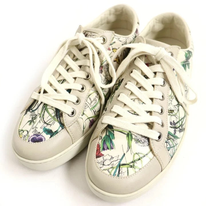 Gucci Ace Floral Print Sneakers White Size 5.5 G