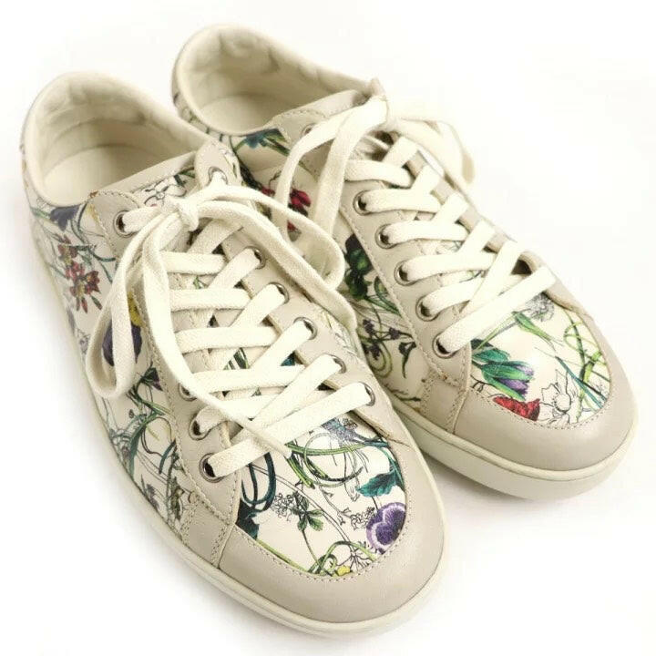 Gucci Ace Floral Print Sneakers White Size 5.5 G