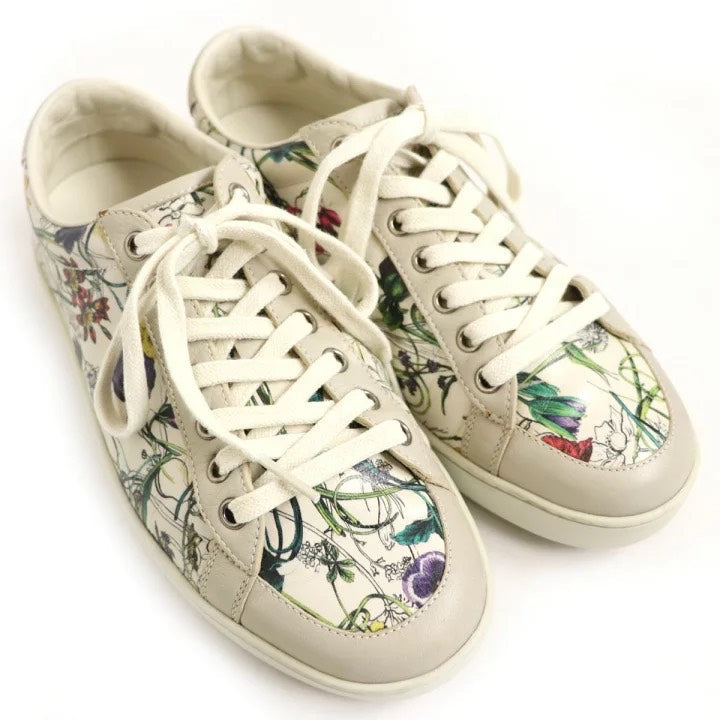 Gucci Ace Floral Print Sneakers White Size 5.5 G