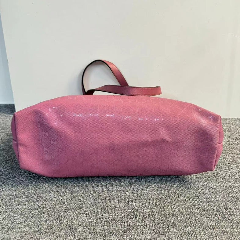 Gucci Pink Leather GG Canvas Tote Bag Large