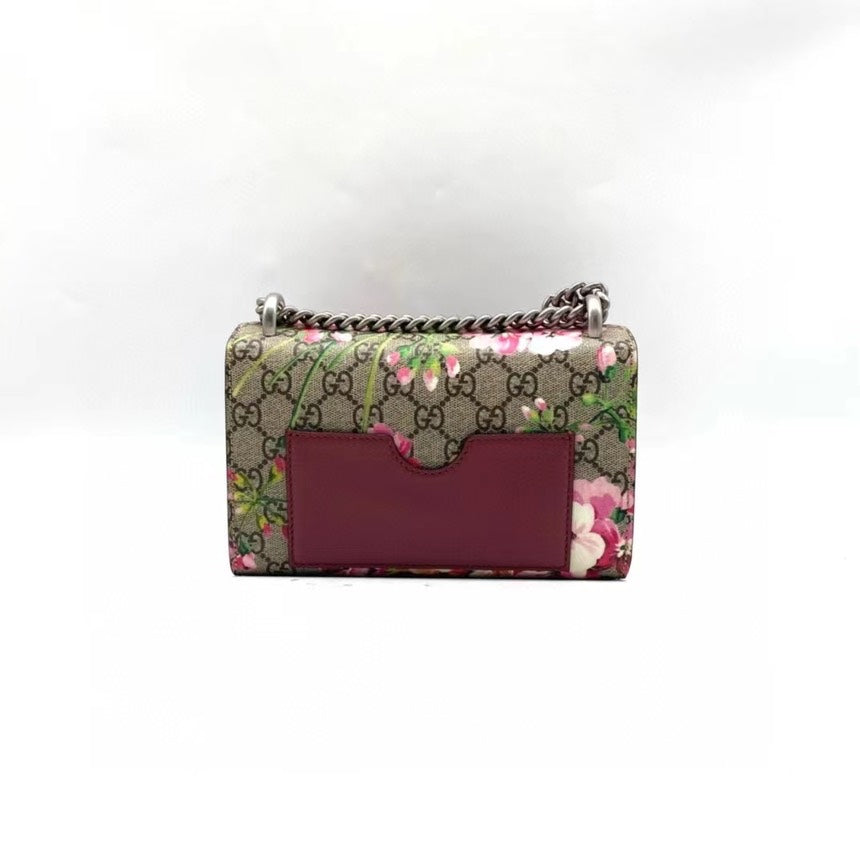 Gucci Padlock Small Flora Print Shoulder Bag with Silver Chain Strap