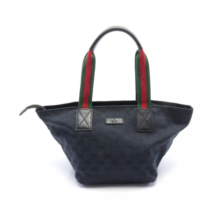 Gucci GG Canvas Sherry Line Tote Bag Black Multicolor Medium Size