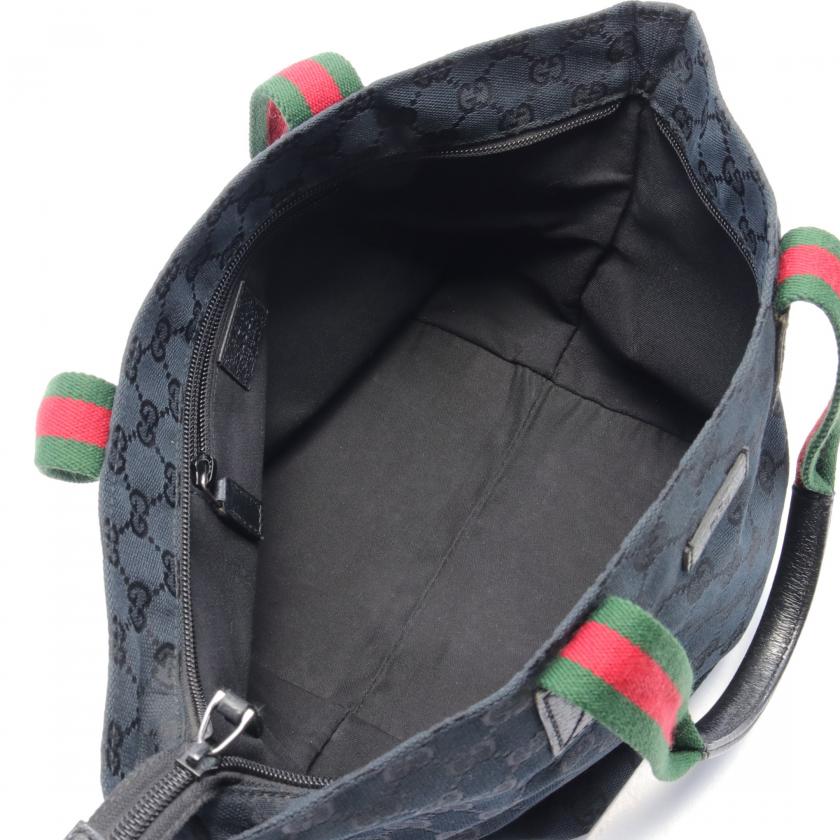Gucci GG Canvas Sherry Line Tote Bag Black Multicolor Medium Size